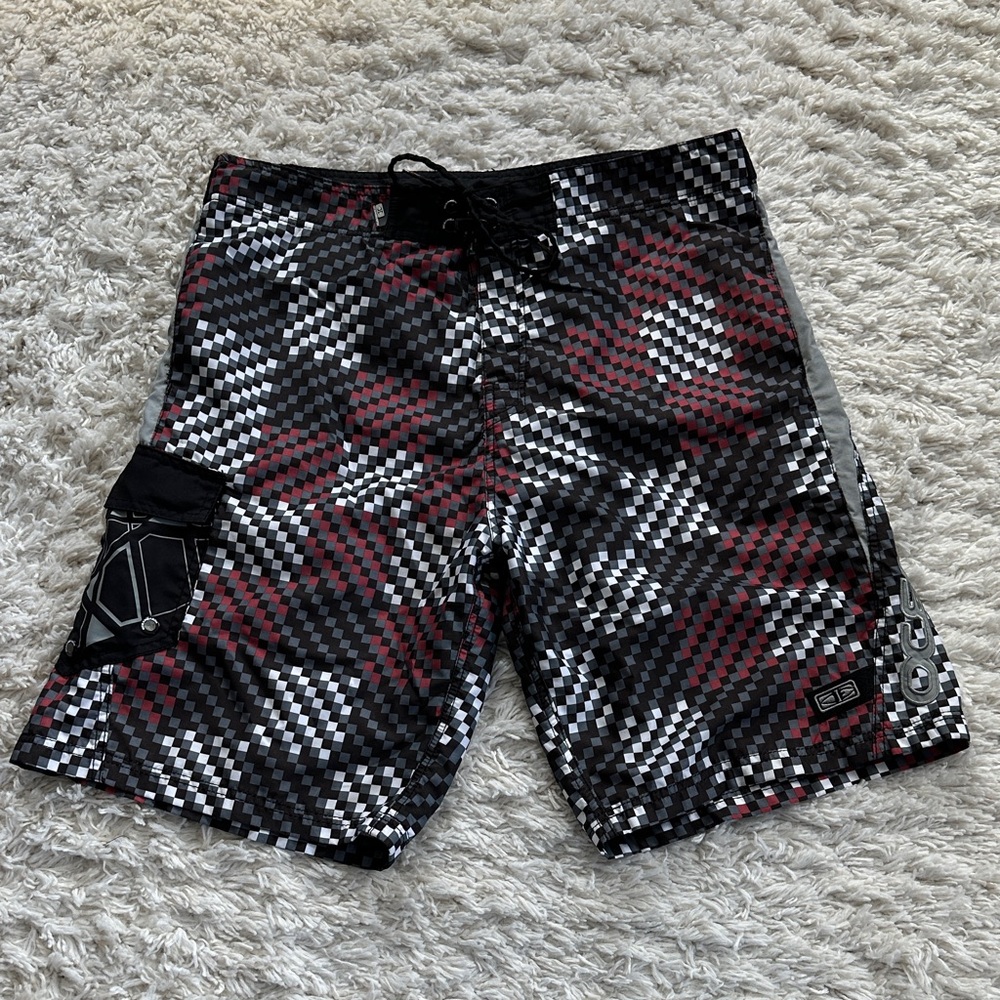 Men's Black & Red Patterned Swim Shorts by Ocean Earth, XL
